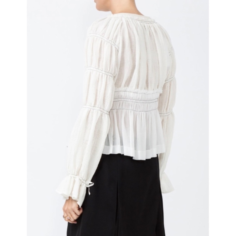 Altuzarra Bone Linen distressed billowy sleeve button up jacket blouse - Picture 3 of 12
